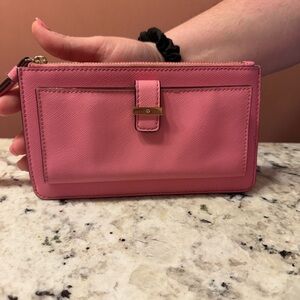 kate spade Pink Saffiano Leather Wristlet Clutch